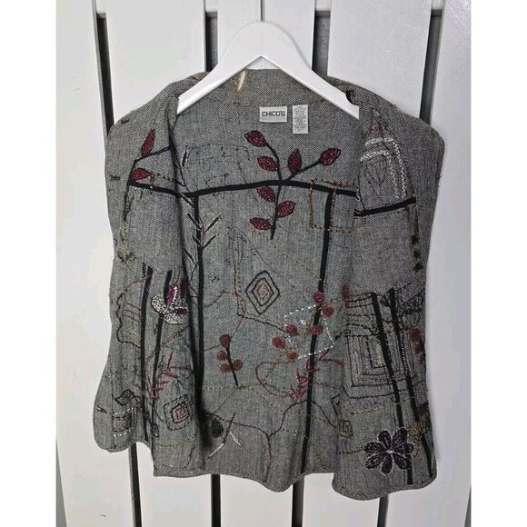 Chico's Embroidered Floral Patchwork Sequins Herringbone Vest Med Artsy Cottage - Picture 3 of 10